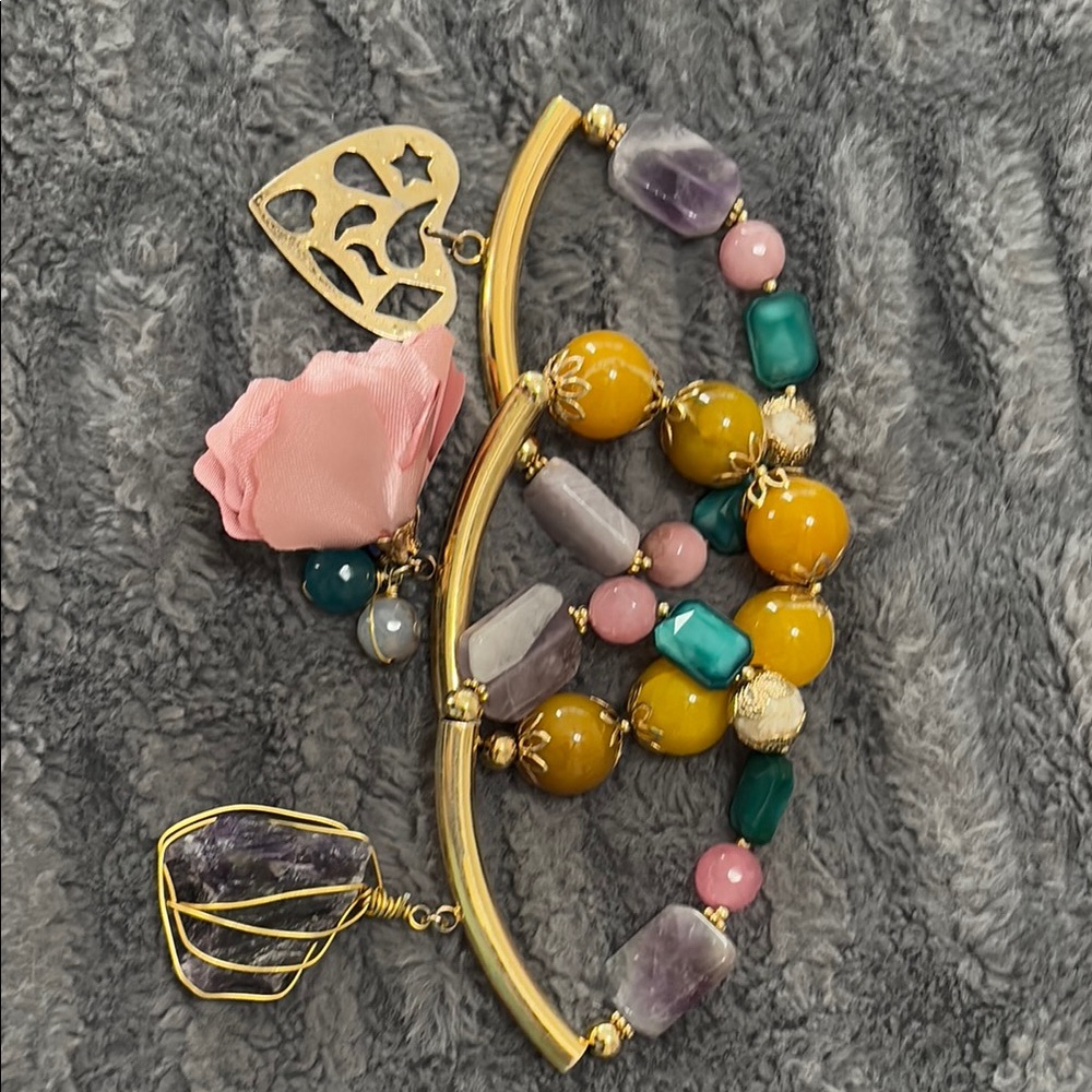 Colorful Beaded Bracelet with Gold Accents